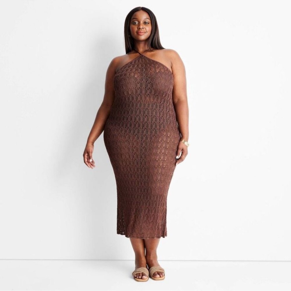 Chic Brown Halter Neck Midi Dress